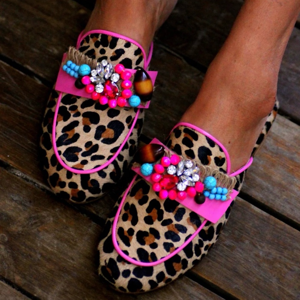 Vibrant Aline Leopard Print Flats with Pink and Blue Accents